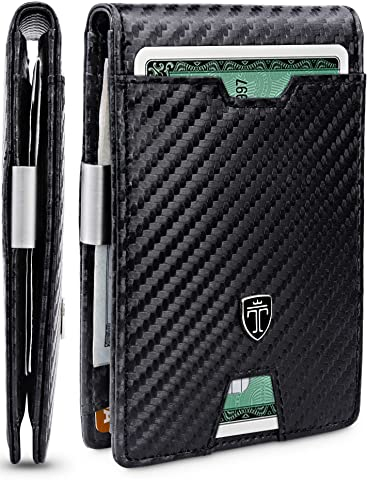 TRAVANDO Geldbeutel Männer mit Geldklammer Zurich Geldbörse Herren Kartenetui Slim Portemonnaie Wallet Portmonaise Geldtasche Portmonee RFID Kreditkartenetui (ohne AirTag* Fach, Carbon)
