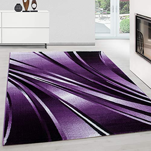 Teppium Moderner Kurzflor Teppich Wohnzimmer 160x230 cm Lila - Teppich Waschbar, Abstrakt Wellen Design, Pflegeleicht und Weich - Ideal für Schlafzimmer, Esszimer und als Küchenteppich