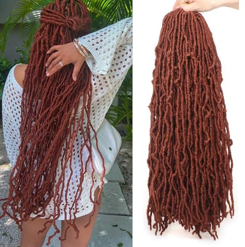 Xtrend Lot de 7 paquets d’extensions de cheveux synthétiques, dreadlocks Nu Locs effet naturel faites au crochet et pré-bouclées, 18 mèches par paquet, 61 cm, rouge cuivré 350#