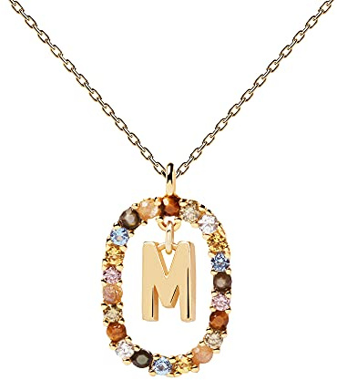 P D PAOLA - Collana Lettera M - Argento Sterling 925 placcato oro 18k - Gioielli da donna, Única, Oro, Nessuna pietra preziosa