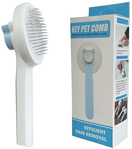 Katzenbürste Hundebürste für Kurzhaar und Langhaar，Selbstreinigende Slicker Hundebürste Für Haustiere Entfernt Lose Haarverwicklungen, Haustierkamm mit Massagepartikeln ist Hautfreundlich (Blau)