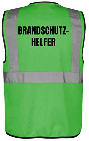 Fassbender-Druck WARNWESTEN - Sicherheitsweste GRÜN mit Taschen und Reißverschluss nach EN ISO 20471 zertifiziert - Warn Weste für BRANDSCHUTZHELFER - Unisex mit hochwertigem Reflektorstreifen