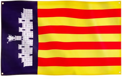 Runesol bandera de Mallorca, 91 x 152 cm, 4 ojales, uno en cada esquina, regional y mallorquina, para interiores y exteriores, pancartas, colores