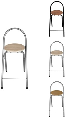 Jardin202 - Taburete Plegable 80x40x45 cm - Elegante y Duradero en Negro y Plata con Reposapiés, Ideal para Cocina | Unidad (Plata/Haya)