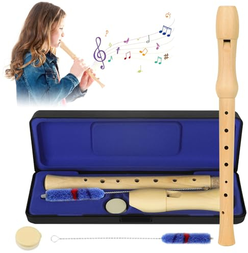 Wooden Recorder for Children, 8-Hole Soprano Recorder, Wooden Recorder in German Style, Children's Maple Wood Recorder Instrument with Hard Case for Children, Adults, Beginners, C Button