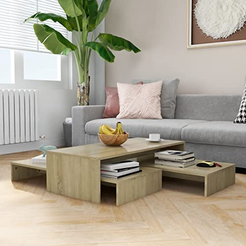 LAPOOH Satztisch-Set, Beistelltisch, Kleiner Tisch, Coffee Table, Sofatisch, Couchtisch, Wohnzimmer Tisch Für Couch, Sonoma-Eiche 100x100x26,5 cm Spanplatte