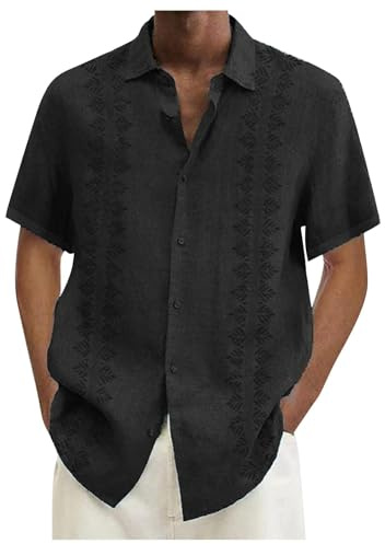 HUOQI Camisa informal de manga corta para hombre con botones, playa/verano para hombre, camisas de talla grande, Negro , XXXXXXL