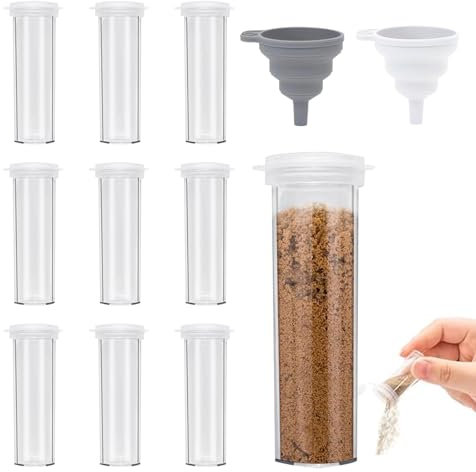 FINEASY Mini Saliera e Pepiera, Saliera da Cucina, Plastica con Coperchio e Imbuto, Spargisale, Sale e Pepe set per Spezie, Campeggio, In Viaggio, trasparente e Cucina - 10ML