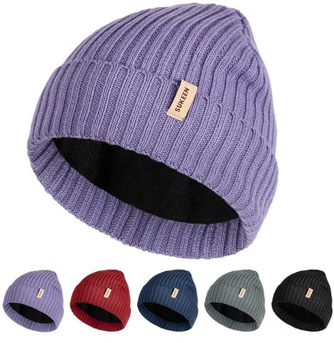 Sukeen Wintermütze Herren Damen wasserdichte Winddichte Beanie Unisex Warme Mütze Polarfleece für Outdoor-Sport Laufen Skifahren Radfahren Klettern Reisen Camping Lila