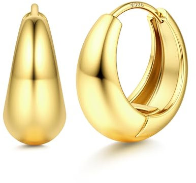 FIOROYAL 925 Silber Creolen Ohrring für Damen, Hypoallergene Ohrringe Klobig Kleine14K Gold Dick Knorpel Kreolen Huggie Creolen Ohrstecker für Empfindliche Ohren(Gold/Silber)(G12)
