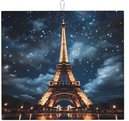 Alfombrilla de secado para cocina, diseño de Torre WZYWHJ París, hecha de esponja absorbente de agua, 45,7 x 40,6 cm