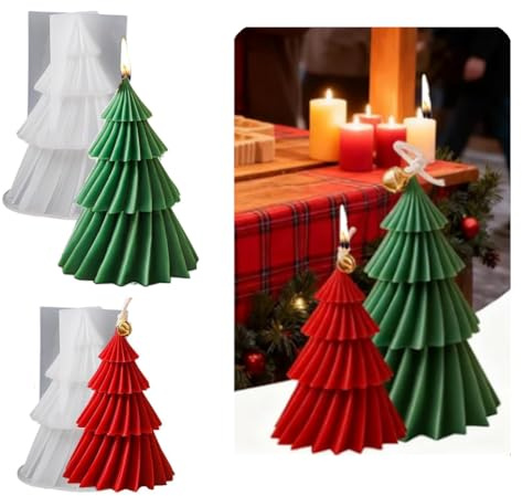 2PCS Molde de Silicona de Árbol de Navidad, Moldes de Fundición de Velas,Molde Epoxi Velas Árbol de Navidad para Manualidades, Velas Perfumadas,Jabones,Aromaterapia