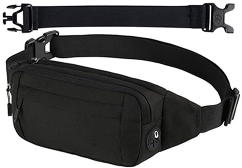 YISILINYX Sac Banane Homme Femme,Sacoche Banane Imperméable avec et Sangle Réglabl Sac de Taille avec Prise Casque pour Le Camping,la Randonnée,Fitness,Course, Voyage à Vélo(Noir)