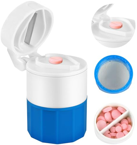Fefod Triturador de Pastillas 4 en 1, Cortador y Partidor de Pastillas con Cuchilla y Cepillo, Pill Cutter Multifunción Organizador de Medicamentos, Cortador Pastillas para Píldoras Pequeñas y Grandes