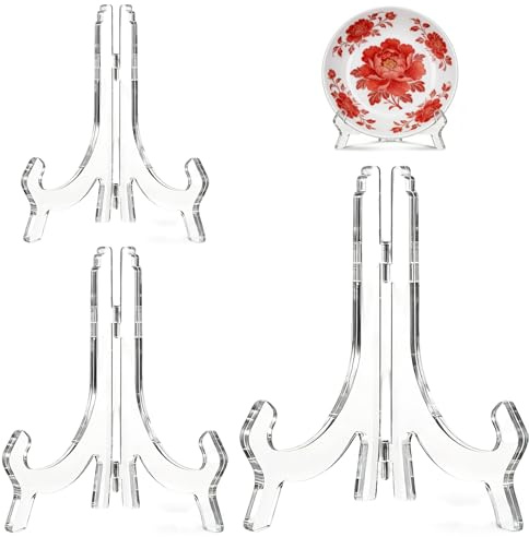 FIUTEKO Estante para platos de acrílico, juego de 3 - Soporte de exhibición transparente para platos de 11/16/25 cm Soporte para platos que ahorra espacio para la cocina platos coleccionables