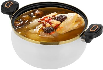 Micro Pressure Cooker, 8L/8.45Qt Non Stick Multi-Function Micropressure Round Cooking Pot, Vertical Stewpot with See through Lid And Twist Lock Handles for Open Fire, Induction Cooker (White)