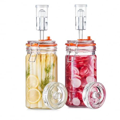 Fermentiergläser je 1 L, Fermentierset mit Airlock & Glasgewichten, 2er-Set