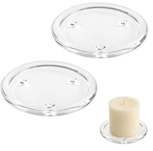 2 PCS 4 Inches/10cm Round Glass Candle Holders,Clear Glass Candle Plates,Home Candle Tray for Table Centerpieces for Wedding Parties Home Party Decoration,Candle Plates and Trays,Round Candle Plates