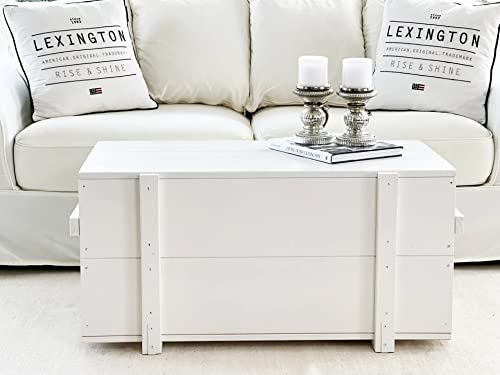 Uncle Joe's Couchtisch mit Stauraum - Truhe mit Deckel im Vintage Shabby Chic Stil - Wohnzimmertisch aus Massiv-Holz in Weiß - 98 x 55 x 46 cm - Landhausstil Möbeltisch - Holzkiste mit Stauraum