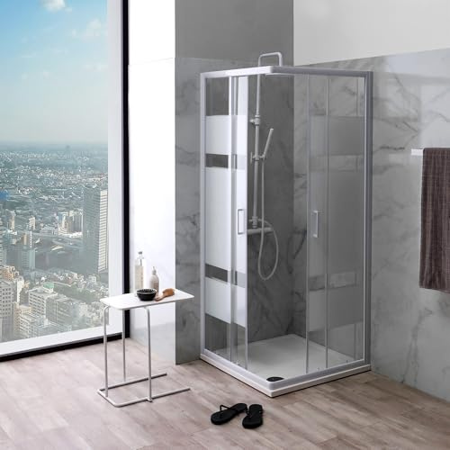 Kiamami Valentina - Box doccia angolare 75x75 cristallo serigrafato profili bianchi | Venere