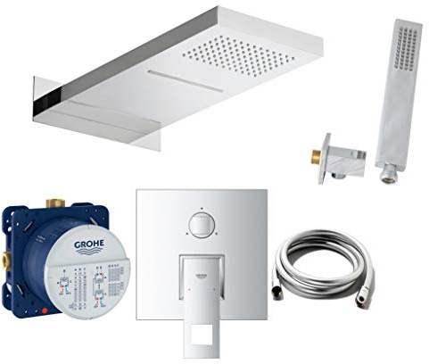 vanvilla Duschsystem mit Unterputz Duscharmatur von Grohe Eurocube 3-Wege und vanvilla Regendusche mit Armatur, Duschkopf, Dusch-SET G18 poliert