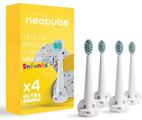 NEOPULSE NEOKIDS - Recharge Têtes Brosse à Dents Ultra Souples Blanches x4