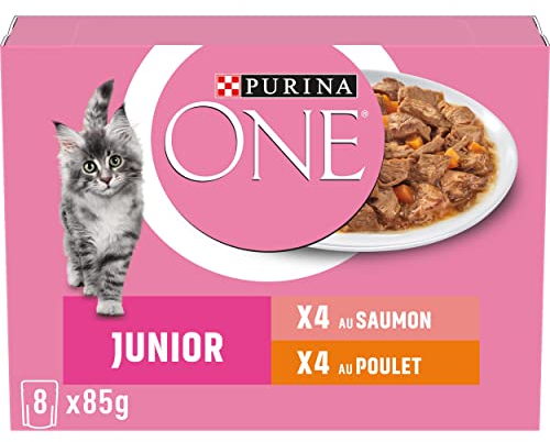 PURINA One Junior Dispersions-Sauce, Verschiedene Geschmacksrichtungen, Lachs und Huhn, für Kätzchen, 8 x 85 g