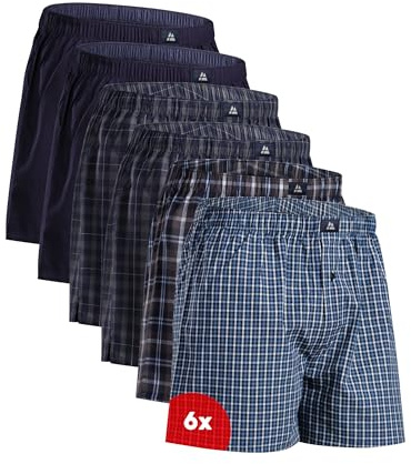 DANISH ENDURANCE Boxers Tissés pour Hommes, 100% Coton Bio, Calecon pour Homme à Coupe Ample Lot de 4 ou 6, Mélange Bleu/Gris, L