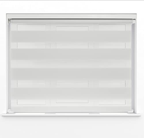 White Dual Layer Zebra Day & Night Roller Blinds Light Filtering Material with Metal Brackets & Fittings 40cm Width x 160cm Length