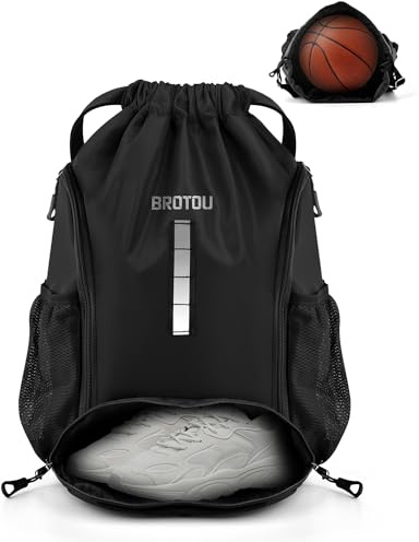 BROTOU Unisex Drawstring Backpack, Waterproof Oxford Gym Bag, Large PE Pack, Durable Sports Ball Bag with Shoe Bag, Students School Backpack