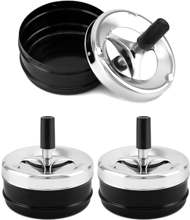 QWORK® 3 Stück Aschenbecher Aschenbecher mit Deckel, Moderner Drehaschenbecher Windaschenbecher, Runder Zigarettenaschenbecher mit drehbarem Tablett für draußen, Zuhause, Bar, Büro