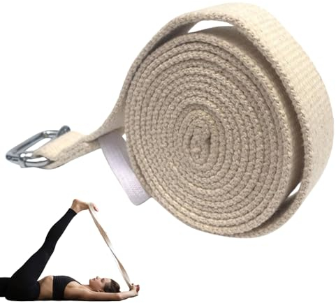 Yoga Gurt aus Baumwolle, Praktisches Yogagurt Yoga-Zubehör für Dehnen und Fitness, 100% Baumwolle Yoga Band mit Schiebeschnalle aus Metall gut Anfänger & Fortgeschrittene,Weiß (300CM)