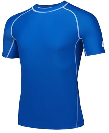 AMZSPORT Rash Guard T-shirt för herr, UPF 50+ UV-skydd, kortärmad T-shirt, snabbtorkande solskyddsväst för simning, surfing, fiske, löpning, 112028-blå, S