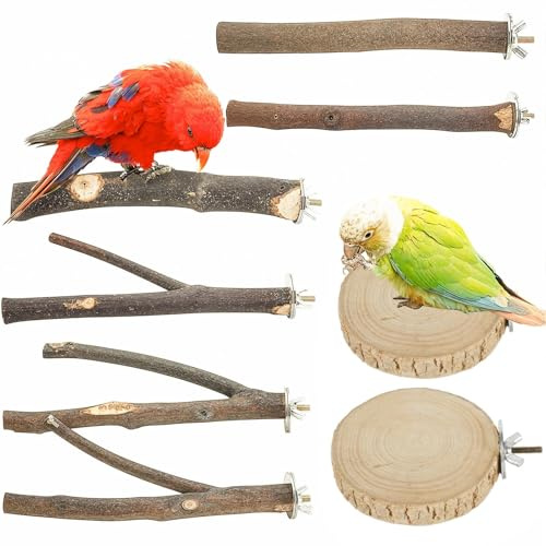 Dwitkul 8 Stück Natur Sitzstangen Set für Vögel, Naturholz Vogel Sitzstangen Vogelständer Wellensittichsitzstange Sitzstangen für Wellensittiche, Sitzstange mit Mehreren Ästen