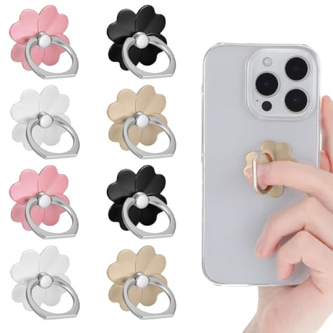 KEQAR 8 Pezzi Anello per Cellulare con Supporto Design Floreale Girevole 360° Impugnatura Smartphone Universale Compatibile con Cellulari e Cover