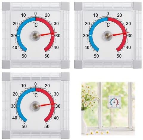 3 termometri per finestre, analogici, autoadesivi, per interni ed esterni, termometro esterno, misurazione precisa della temperatura da -50 °C a +50 °C, ideale per casa, giardino e animali domestici