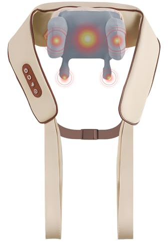 Nackenmassagegerät mit Wärme, Kabellos Shiatsu Massagegerät Nacken, 4D Nackenmassage, Elektrische Nacken Massage Massagegurt für Schulter,Beine,Geschenke für Männer, Frauen (B-Beige)