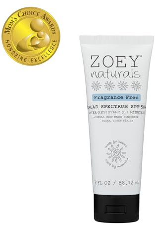 Zoey Naturals SPF 50+ Sunscreen for Babies & Children - Water-Resistant, Reef-Safe, Non-Nano Zinc Oxide, for Sensitive Skin & Kids, Made in USA