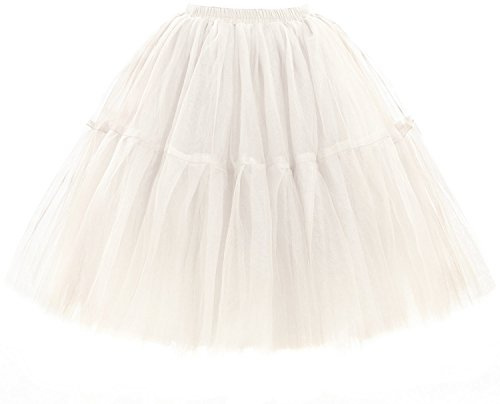 Babyonline Damen Tüllrock 5 Lage Prinzessin Kleider Knielang Petticoat Ballettrock Unterrock Pettiskirt Swing Einheitsgröße - Beige