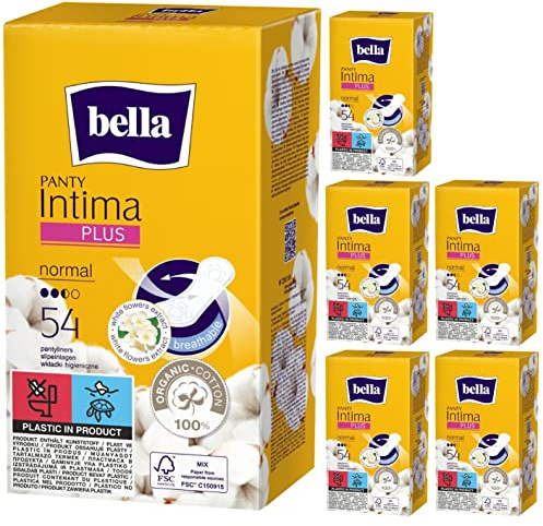 bella Panty Intima Plus Slipeinlagen Normal 6 x 54 Stück | aus 100% organischer Baumwolle | atmungsaktive, sehr saugfähige und parfümfreie Slipeinlage Damen
