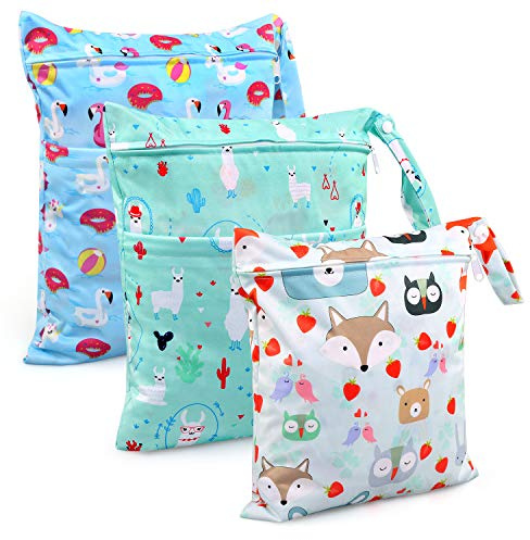 BelleStyle Wetbag, Borsa per Pannolini, 3Pcs Impermeabile Riutilizzabile Organizzatore Trucchi, Neonato Sacchetto del Pannolino con Doppia Cerniera Scomparti Dry Bag, Viaggi Spiaggia Gym (Blu)