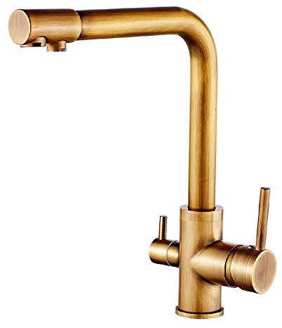 AXWT Faucet Moderno Grifo de Cocina, Grifo de Cocina de 3 vías con Filtro Water Way, Mango Dual Tapas de Agua Potable 3 vías Bronce Mezclador de Cocina Toque Gira con Accesorios