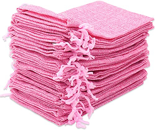 Leeyunbee 30 Pezzi 10x15cm Sacchetti Regalo di Iuta, Sacchetto per Gioielli di Juta, Sacchi Iuta Lino con Coulisse per Regalo Gioielli Fai-da-Te Natale Fiesta Matrimonio Bomboniere(Rosa Chiaro)