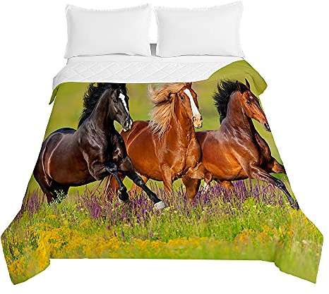 Surwin Trapuntino Copriletto Trapuntato Primaverile Estivo,Stile Moderno,Trapuntino in Morbida Microfibra con Stampa Cavallo 3D Leggero Coperta Letto Singolo Matrimoniale (Cavallo prateria,150x200cm)