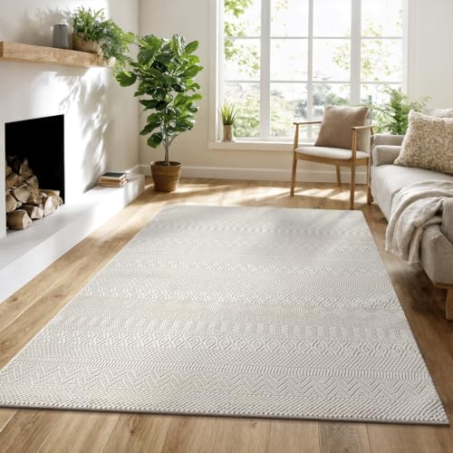 the carpet Lima nachhaltiger und umweltbewusster Designer Teppich, weich & pflegeleicht, 3D-Effekt, waschbar, Flor aus 100% recyceltem Polyester, Creme, 200 x 290 cm