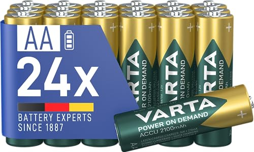VARTA Pilas AA, recargables, paquete de 24, Recharge Accu Power on Demand, batería recargable, 2100 mAh Ni-MH, sin efecto memoria, precargadas, listas para usar