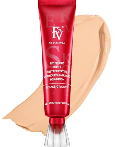 Foundation Makeup, FV Wasserfeste Foundation für Fettige Haut Feuchtigkeitsspendend Langanhaltend Concealer Medium Coverage Flüssige Foundation mit Mattes Finish, Farbton Classic Ivory, 30ml