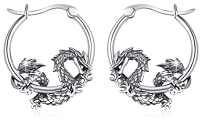 Drachen Ohrring Damen 925 Sterling Silber Drache Creolen Ohrringe Gotik Punk Tier Ohrringe Drachen Schmuck Geschenke Weihnachts für Damen Herren Mädchen