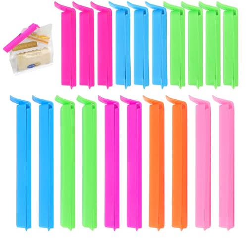 Quelcc 20 Pcs Food Clips, 7.5/11cm Food Bag Clips, Bag Clips For Food Storage, Multicoloured Freezer Bag Clips, Reusable Bag Clips, food clips bag sealing clips, for Keeping Food Fresh