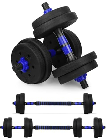 wuuhoo® Kurzhantelset Arni, 2er Set Hantel 27mm, Kurzhantel & Langhantel mit Gewichten 10kg bis 40kg, extra Lange Verbindungsstange - Fitnessgerät aus Kunststoff für Zuhause (f) 10kg - blau
